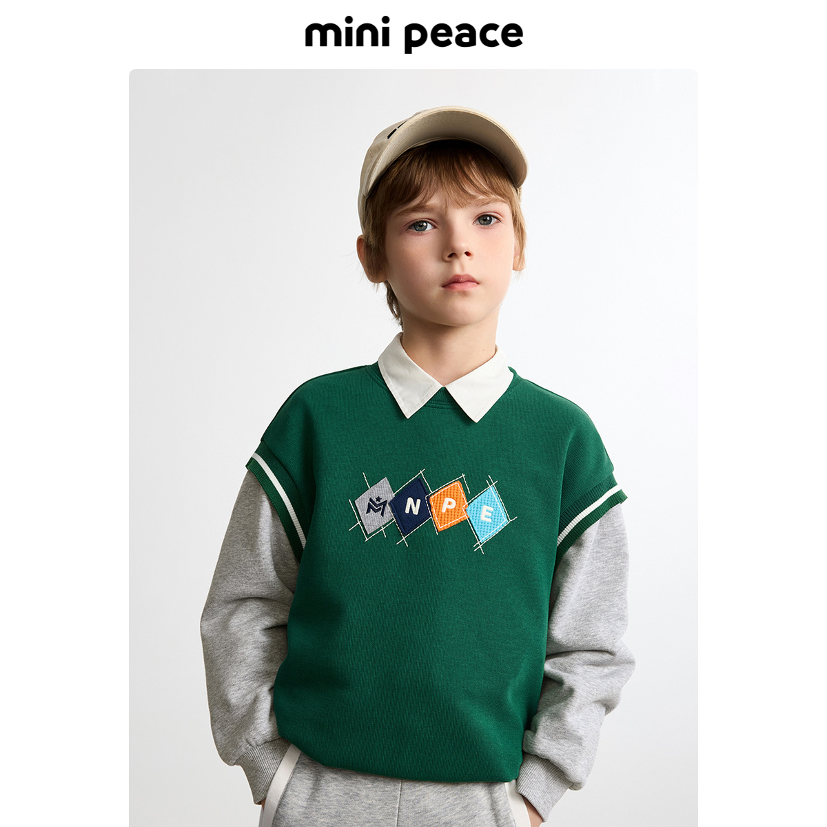 minipeace太平鸟童装男童卫衣春秋款儿童圆领假两件长袖上衣