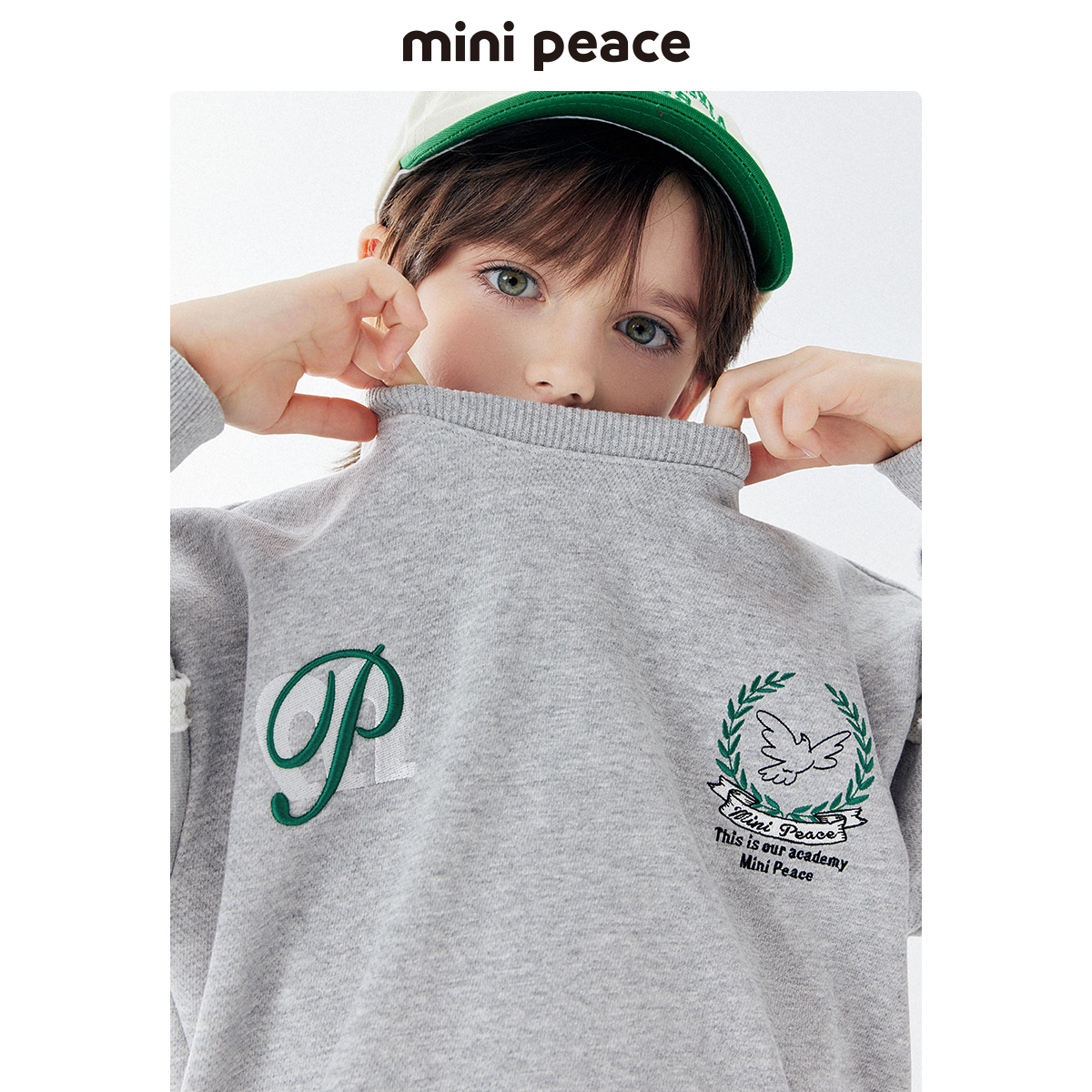 minipeace太平鸟童装男童卫衣儿童上衣时尚运动圆领灰色春季品