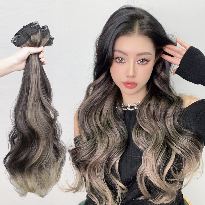 欧美巴黎画染挑染假发片三片式假发女长卷发自然蓬松增发量大波浪