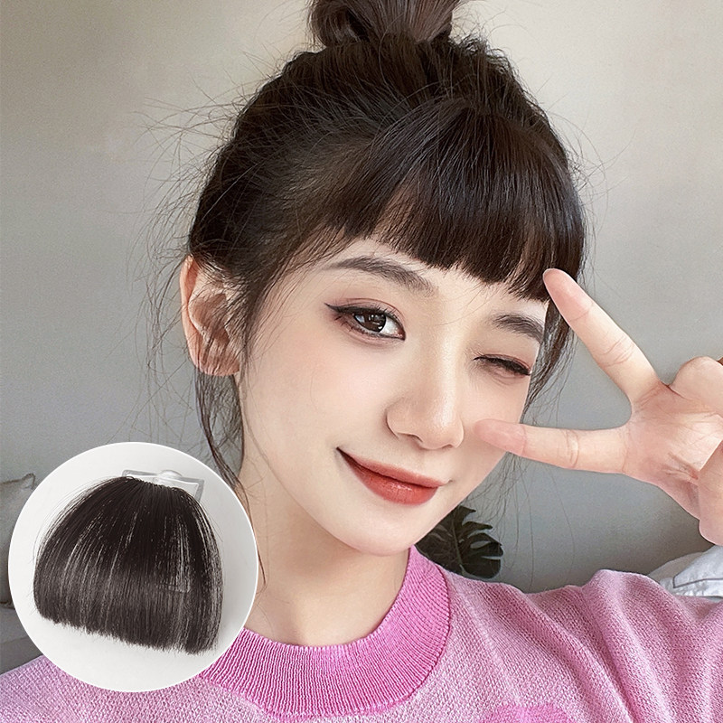 速发眉上刘海假发真发发海假发轻薄夏自然前假逼真齐刘海额刘片