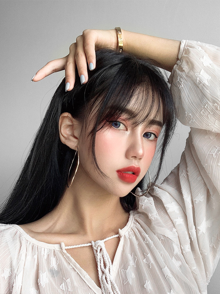 空气刘海假发女 网红真发自然隐形无痕圆脸齐刘海 前额超薄假发片