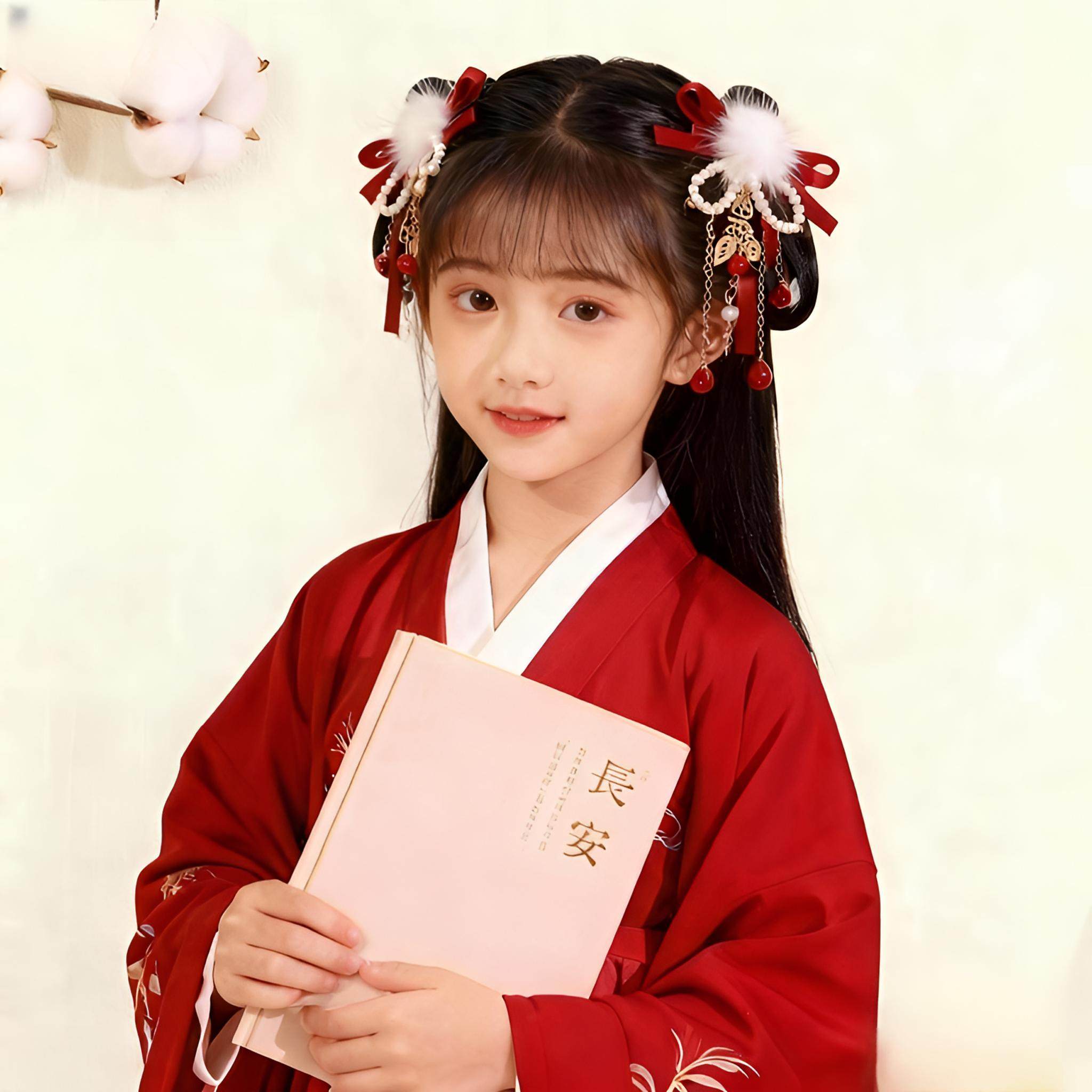 头饰毛球发饰汉服配饰发夹女童宝宝中国风飘带公主儿童红色头饰,童装/婴儿装/亲子装,发饰,淘宝优惠券,粉丝福利购,淘宝优惠卷