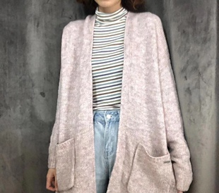 Af春秋开衫中长款针织衫温柔粉百搭黑特价清仓捡漏女款小鹿