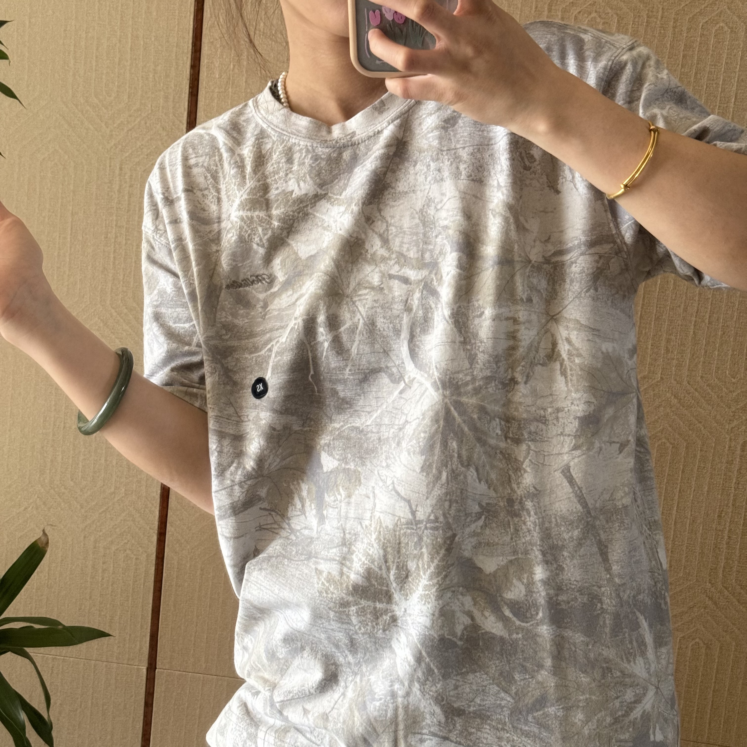 hco小海鸥新款夏季复古树叶清冷高级印花圆领短袖t恤男女宽松休闲