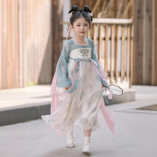 汉服女童古典舞演出服春夏新款纱袖古装国风超仙襦裙连衣裙小女孩