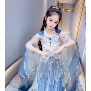 美人鱼公主裙女童2024新人鱼姬鱼尾连衣裙无袖礼服夏季汉服演出服