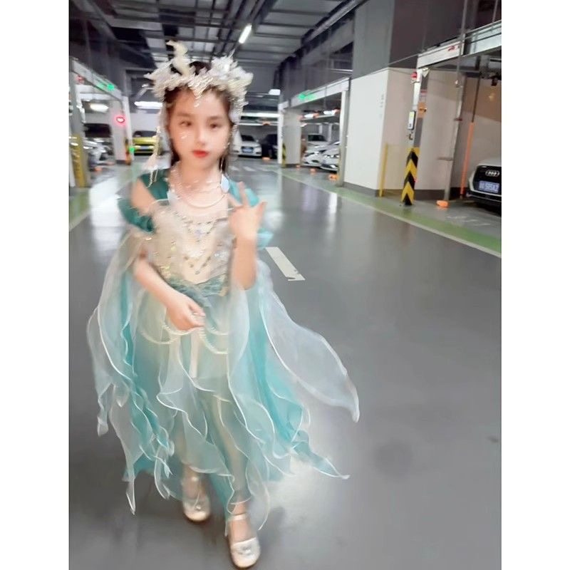 女童美人鱼公主裙儿童舞台剧舞蹈服飘逸超仙夏款纱裙裤2024新款