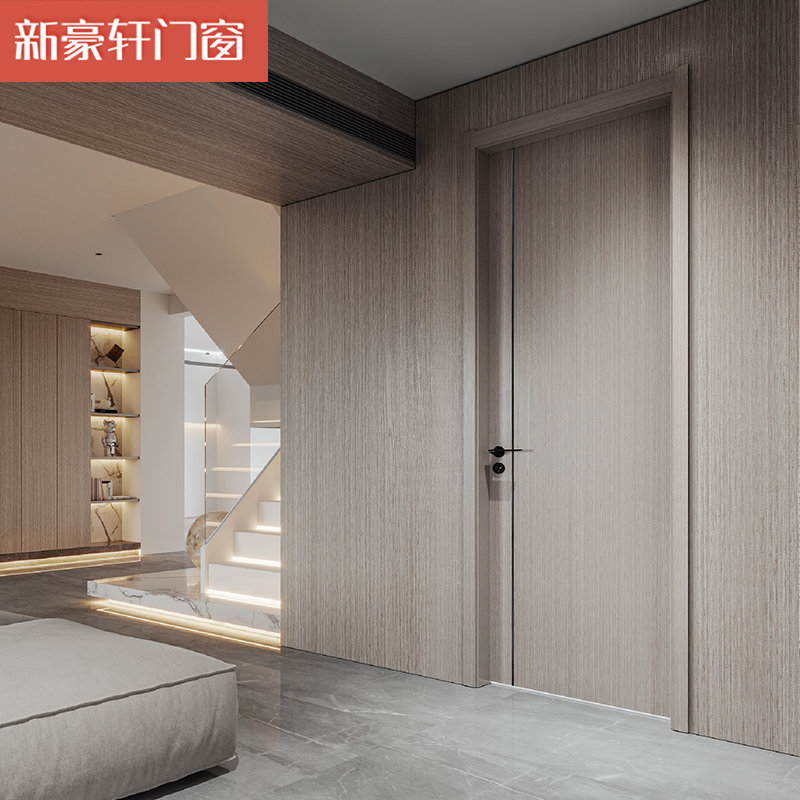 新豪轩生态木门诚意金  m-1002时尚铝条系列隔音门卧室门木门房门