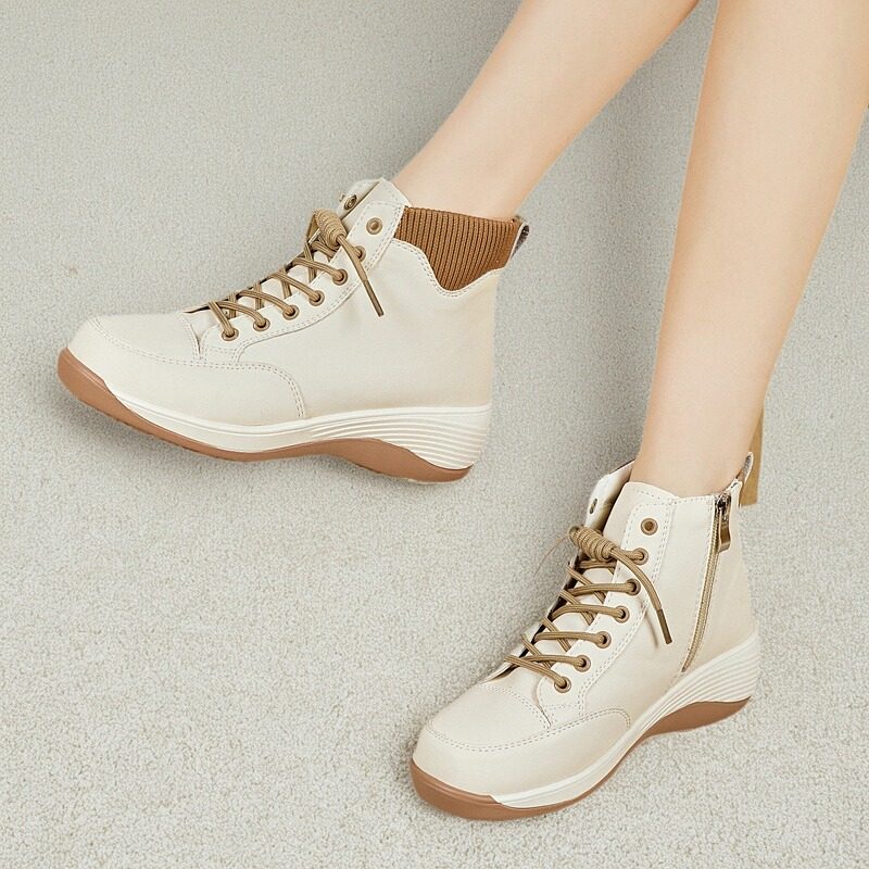 高帮休闲鞋2026年新款轻便中年妈妈小皮鞋女厚底拉链牛筋软底短靴,女鞋,高帮鞋,淘宝优惠券,粉丝福利购,淘宝优惠卷