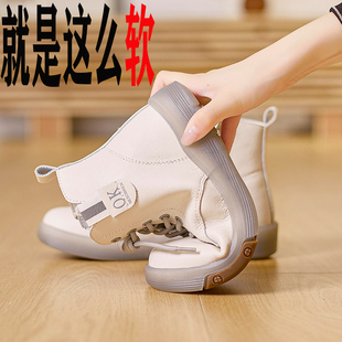 单靴早冬鞋 马丁靴女款 秋冬加绒爆款 真皮牛筋软底妈妈鞋 子 2025新款