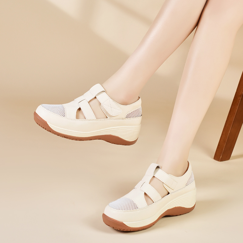 不累脚网布厚底罗马凉鞋
