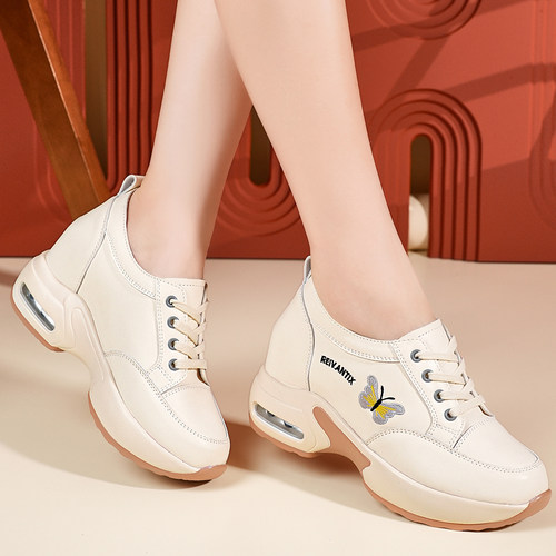 真皮厚底内增高小白鞋女