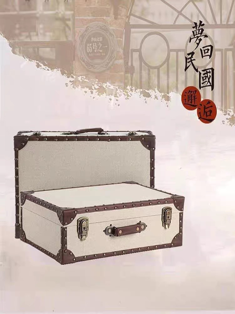 复古麻布箱美式手提箱民国做旧摆设旅行箱收纳橱窗摄影道具箱