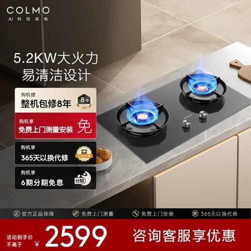 COLMO家用匀火双头燃气灶具嵌入式5.2kw大火力爆炒天然气A2