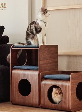 HA人宠时代「树洞猫窝」半封闭幼猫四季通用可拆洗猫床实木猫屋