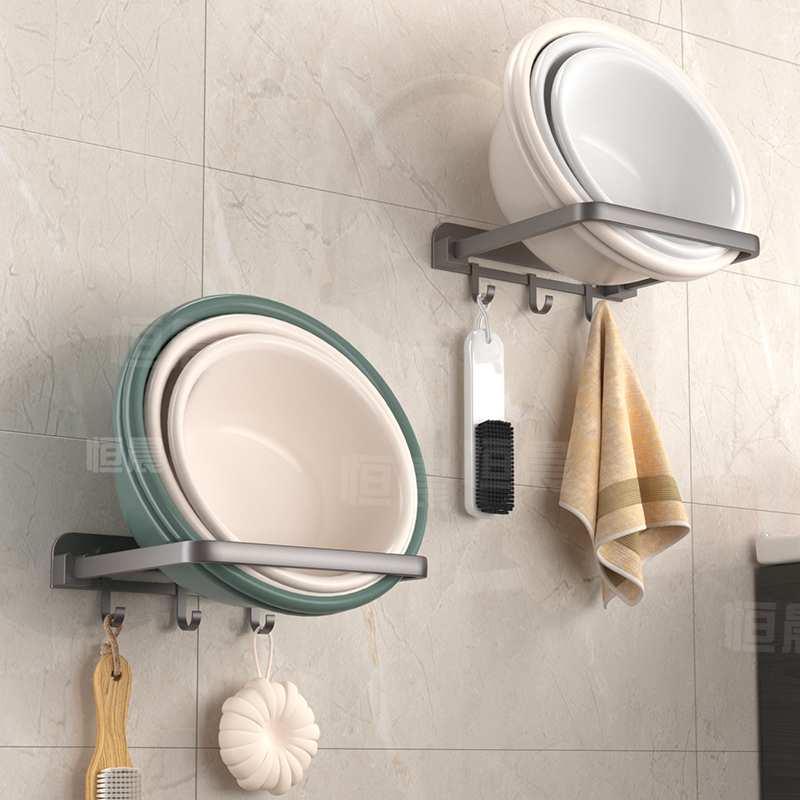 免打孔枪灰脸盆架卫生间壁挂收纳架浴室厕所墙上放洗脸盆置物架子