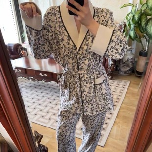 秋冬季 2025新款 高级感轻奢风加厚家居服 碎花纹理棉布睡衣女款 法式