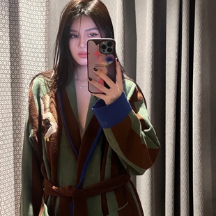 兔子半边绒珊瑚绒睡袍睡衣女款冬季高级感加绒加厚情侣男士浴袍