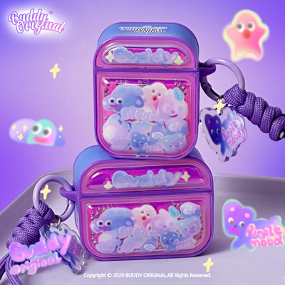 原创苹果荧光紫色耳机保护套ins