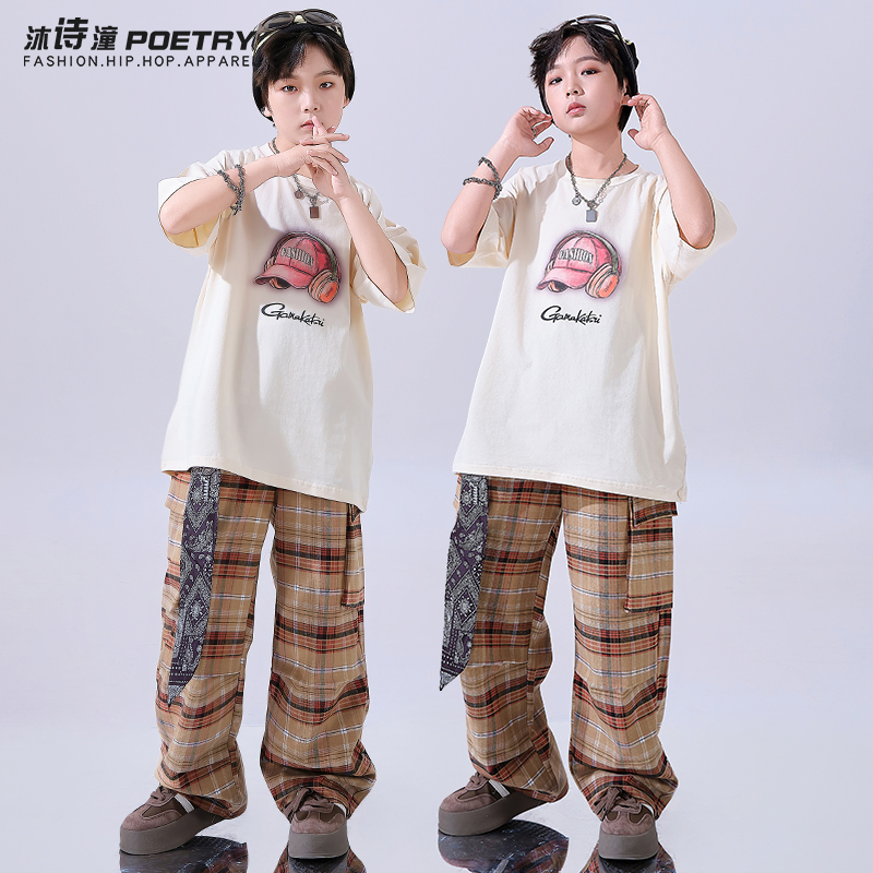 儿童街舞潮服男童嘻哈hiphop演出服少儿炸街男孩表演服夏季套装潮