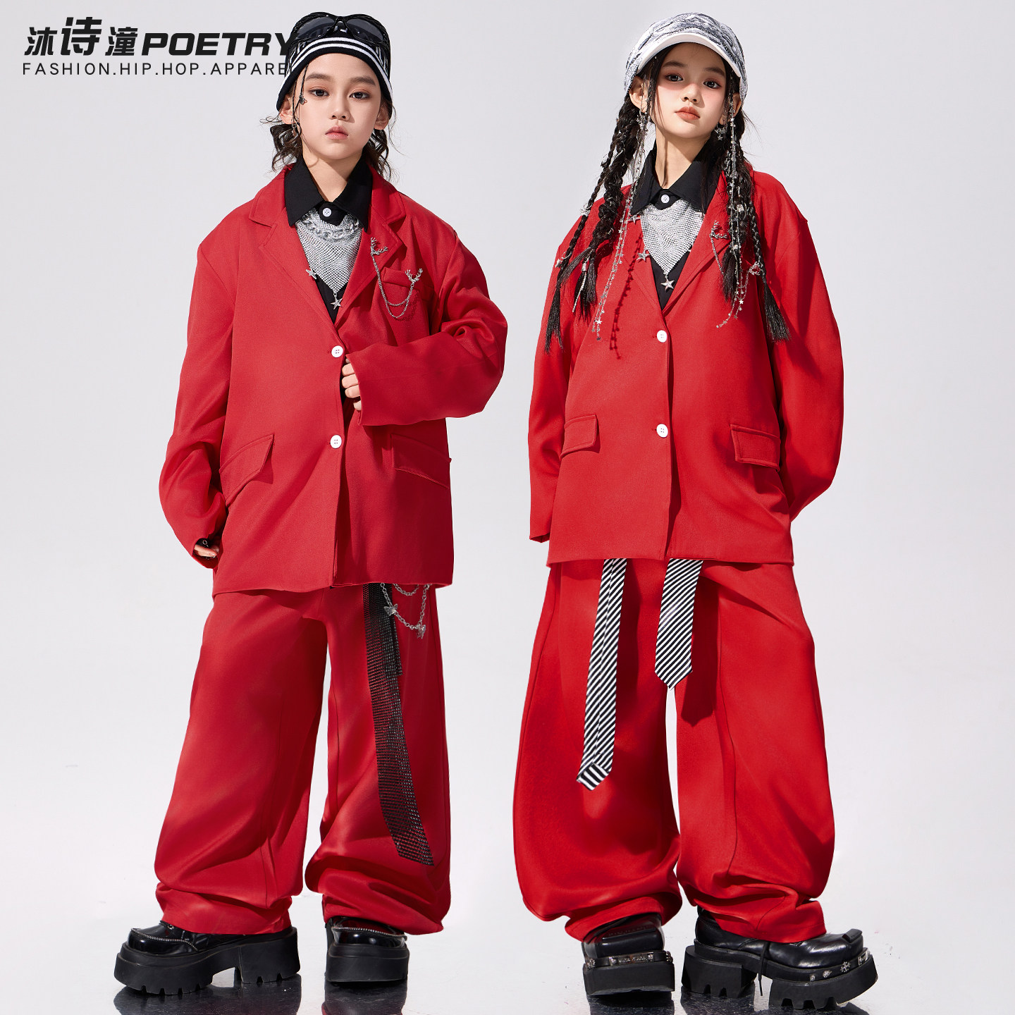 儿童街舞潮服男童嘻哈hiphop演出女童爵士舞服装潮酷时髦少儿jazz