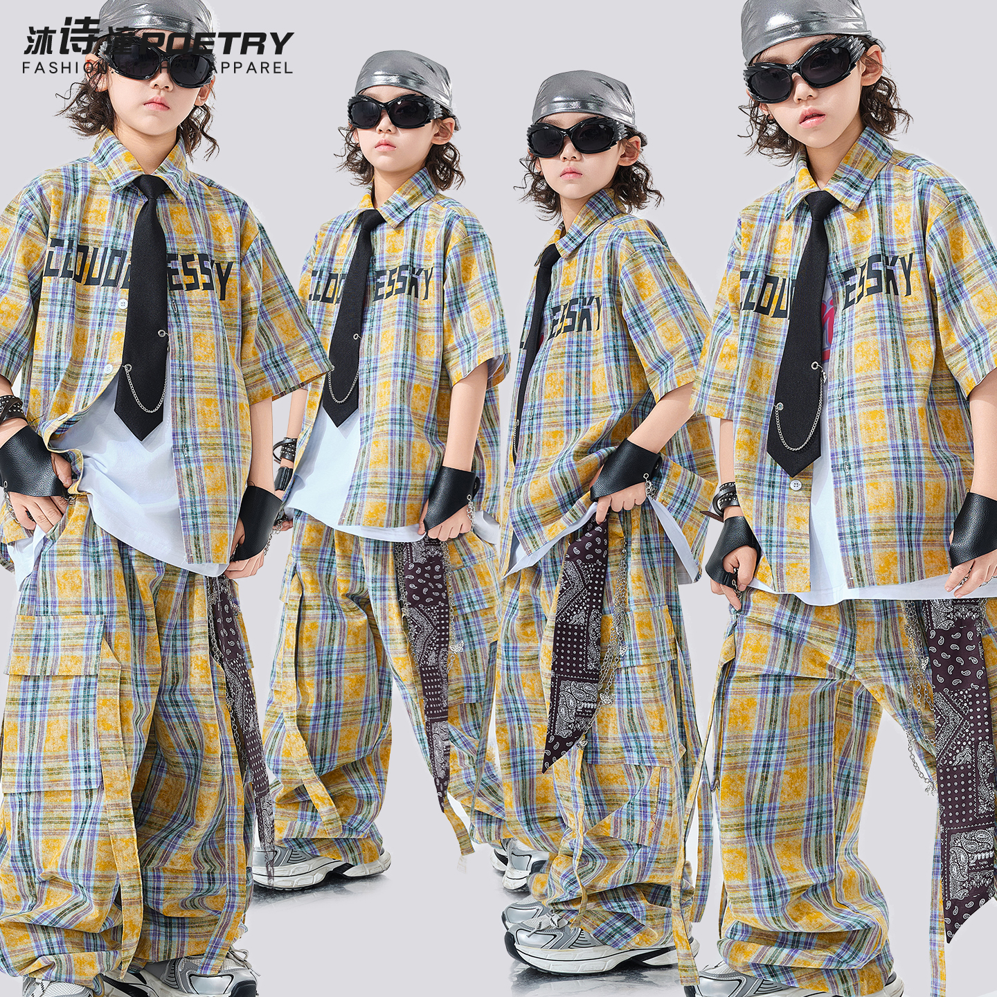 儿童街舞潮服男童嘻哈hiphop少儿潮炫酷炸街演出服夏季短袖两件套