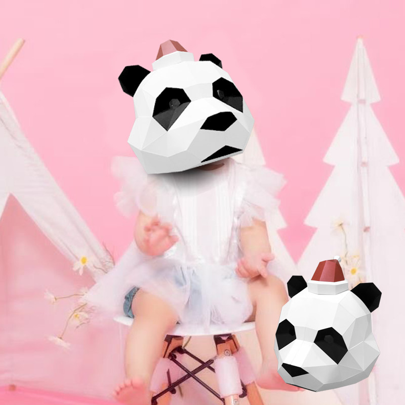 圣诞节熊猫头套网红小可爱动物头盔派对帽子创意儿童手工折纸面具