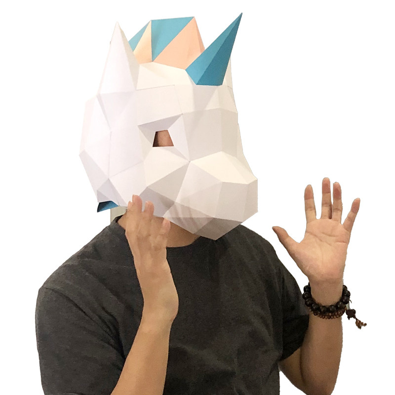 可爱儿童卡通面具男孩幼儿园小独角兽头套cos手工折纸diy小马头盔
