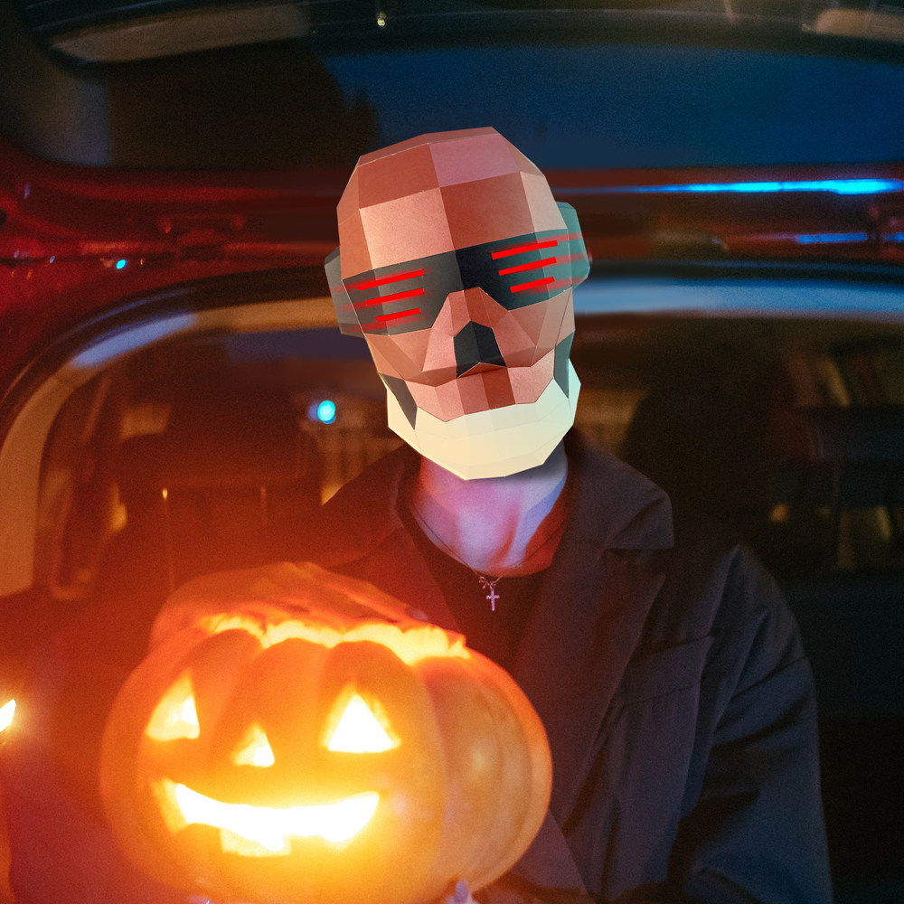 万圣节恐怖骷髅头套发光面具男女派对创意鬼脸折纸装饰品场景布置