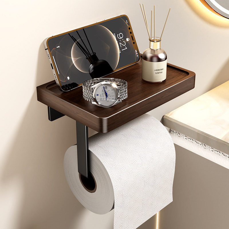 【不伤墙面】胡桃木卫生间卷纸架