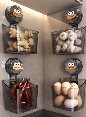 厨房葱姜蒜收纳盒吸盘置物架壁挂生姜大蒜收纳神器免打孔调味料筐