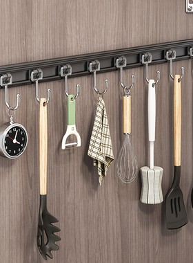 厨房收纳滑动轨道挂钩柜门收纳神器免打孔橱柜门后勺子铲子置物架