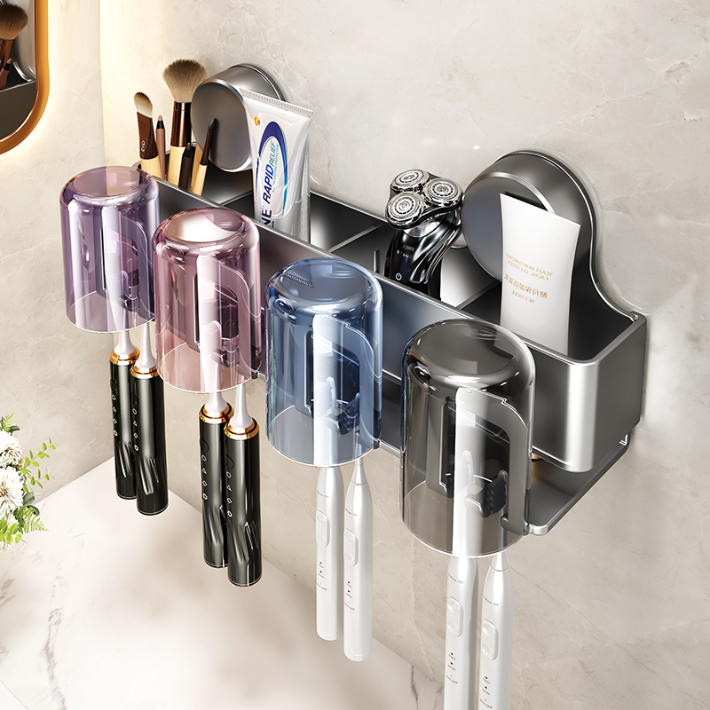 【倒挂沥水】吸盘壁挂牙刷置物架