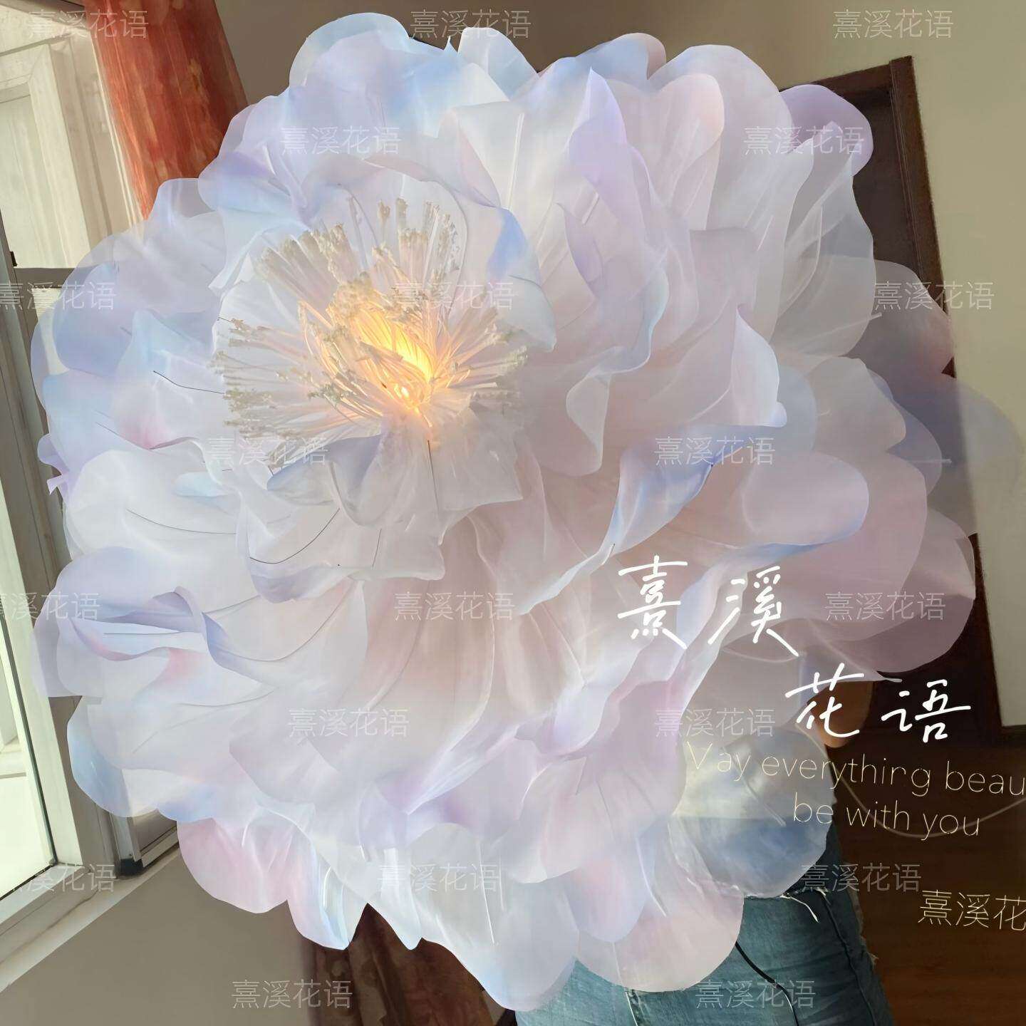 开合花欧根纱高端大型纱艺花牡丹芍药机械自动开合花朵灯花瓣灯