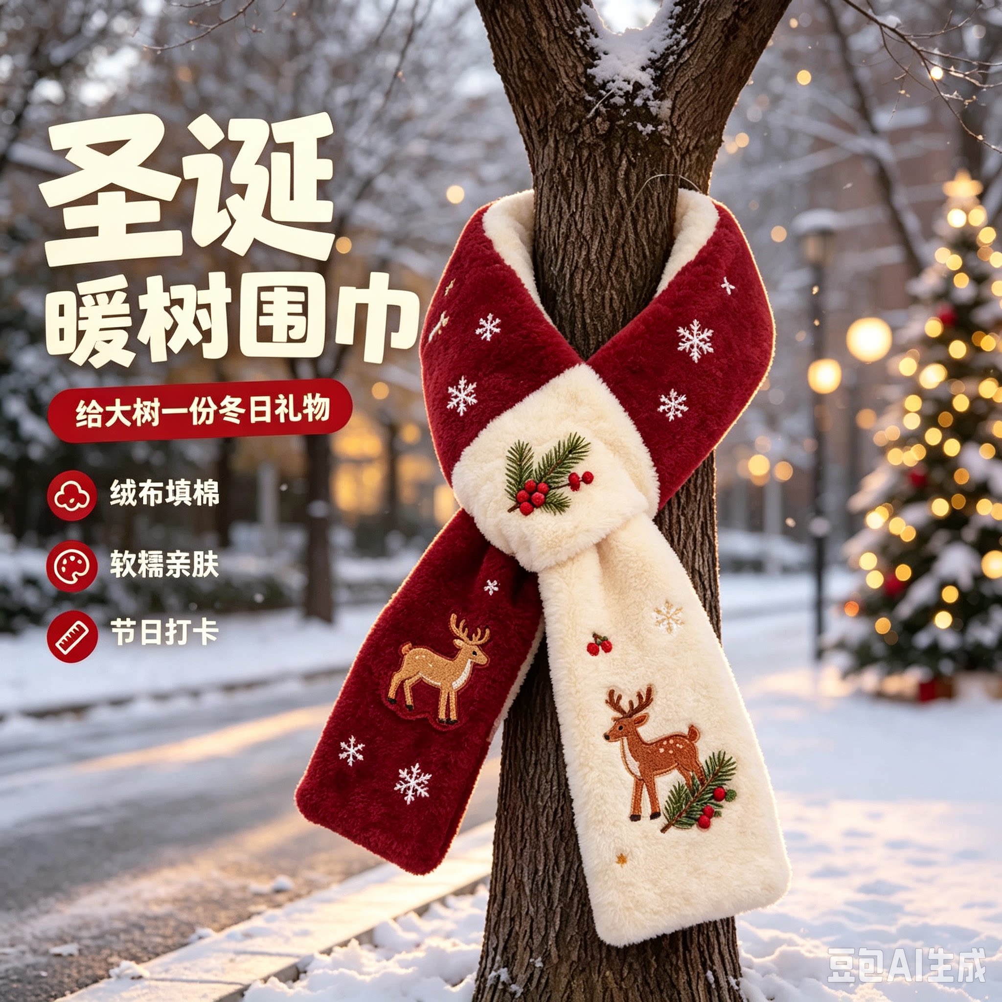 秋冬新年户外景区大树围巾装饰网红打卡拍照节庆布艺用品装饰