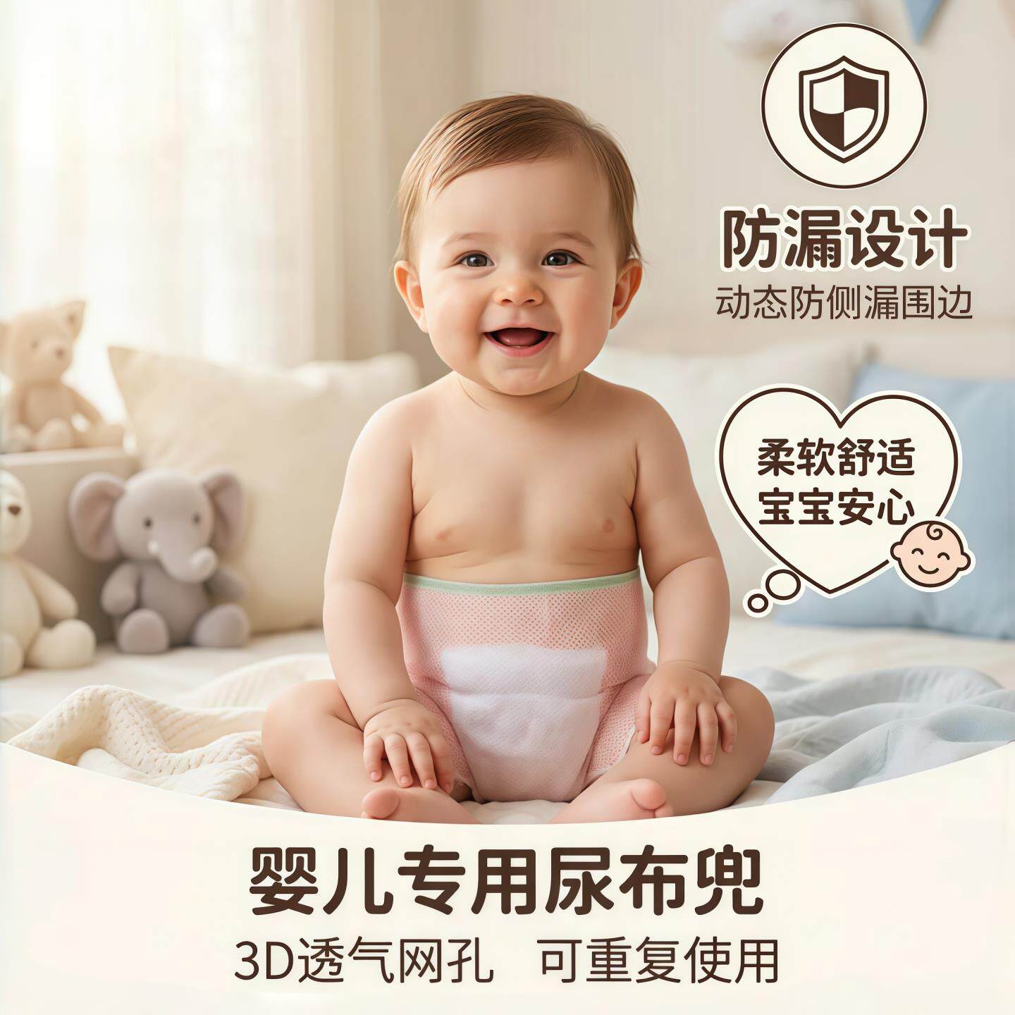 婴儿介子网兜固定神器夏季透气婴儿网眼尿布兜宝宝尿片裤尿戒子裤