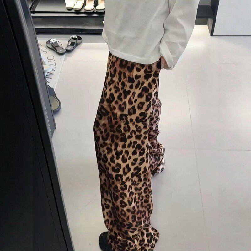 豹纹裤子遛弯裤女夏薄款棉绸裤子慵懒风轻薄外穿凉凉裤垂感休闲裤