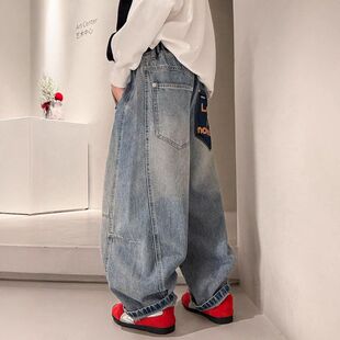 男童牛仔裤春秋款2026新款大儿童装痞帅宽松休闲直筒裤子男孩春装