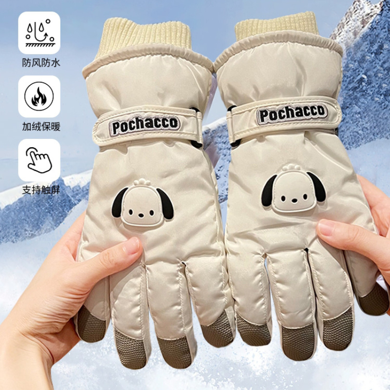 正版卡通图案加绒滑雪手套秋冬季