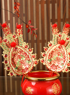 潮汕特色铜金花吉祥金花插香炉装饰锦花春枝铜饰花墙面饰品