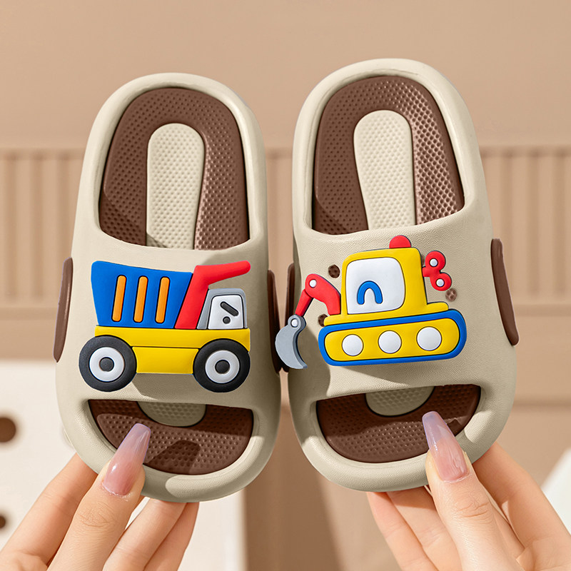 挖掘机儿童拖鞋男童夏季居家厚底踩屎感卡通小孩沙滩防滑外穿凉拖