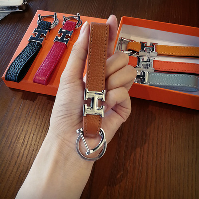 LV&GEDETE 汽车钥匙扣挂饰欧美大牌男女情侣锁匙链真皮钥匙绳挂件