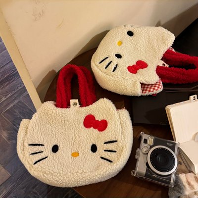 【红薯同款】可爱白色kitty手提毛绒包女包高颜值日系手拎包便携