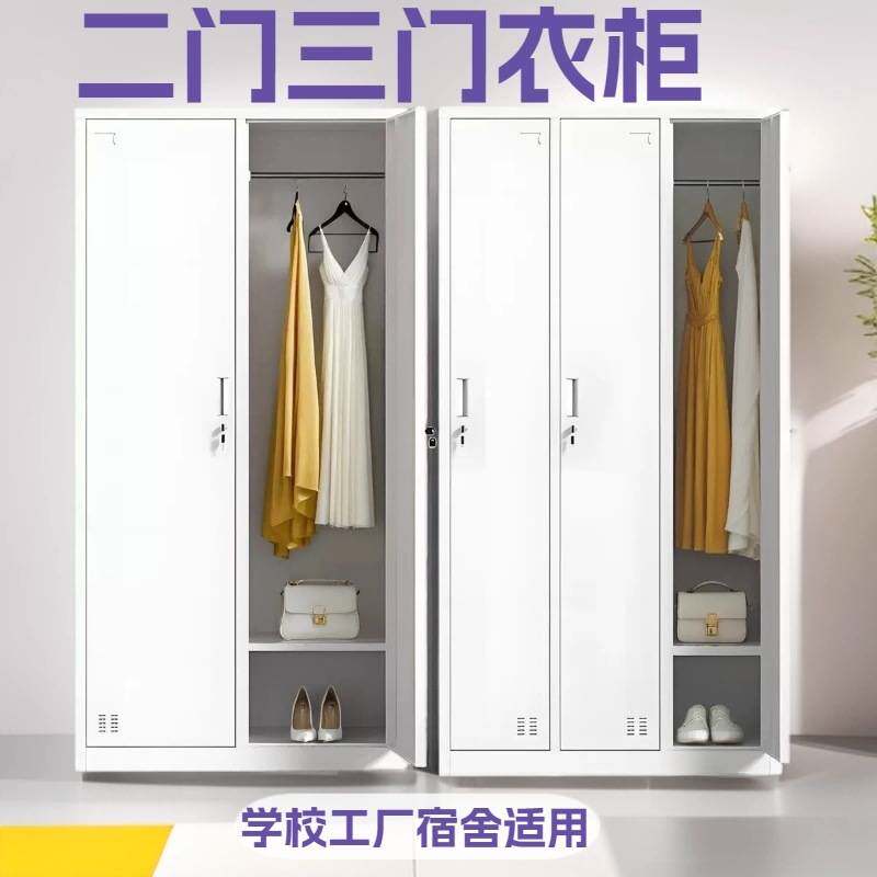 单门二门更衣柜铁皮柜带锁员工2门衣柜办公衣柜收纳柜拆装二门柜
