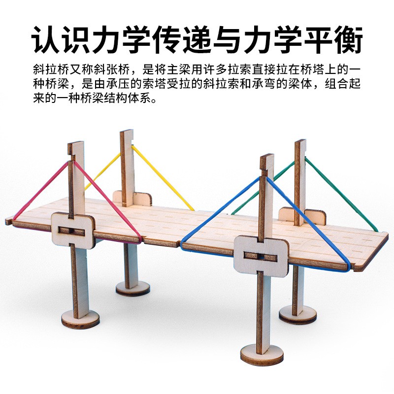 科技小制作小发明斜拉桥模型桥梁构造小学生手工力学科教玩具RF55