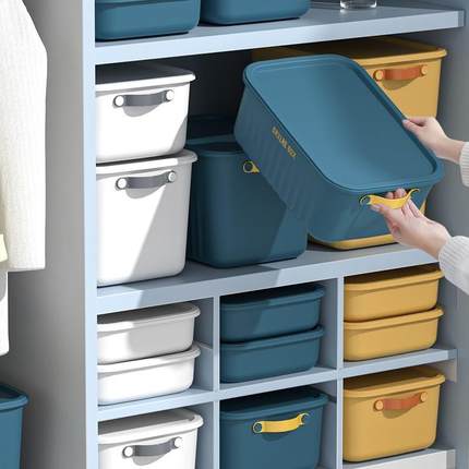 杂物收纳箱手提玩具零食书本整理盒子带盖家用衣柜塑料储物筐桌面