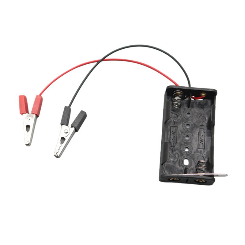 带鳄鱼夹5号2节闸刀电池盒3V电学实验电源盒五号两节电源盒带DF61