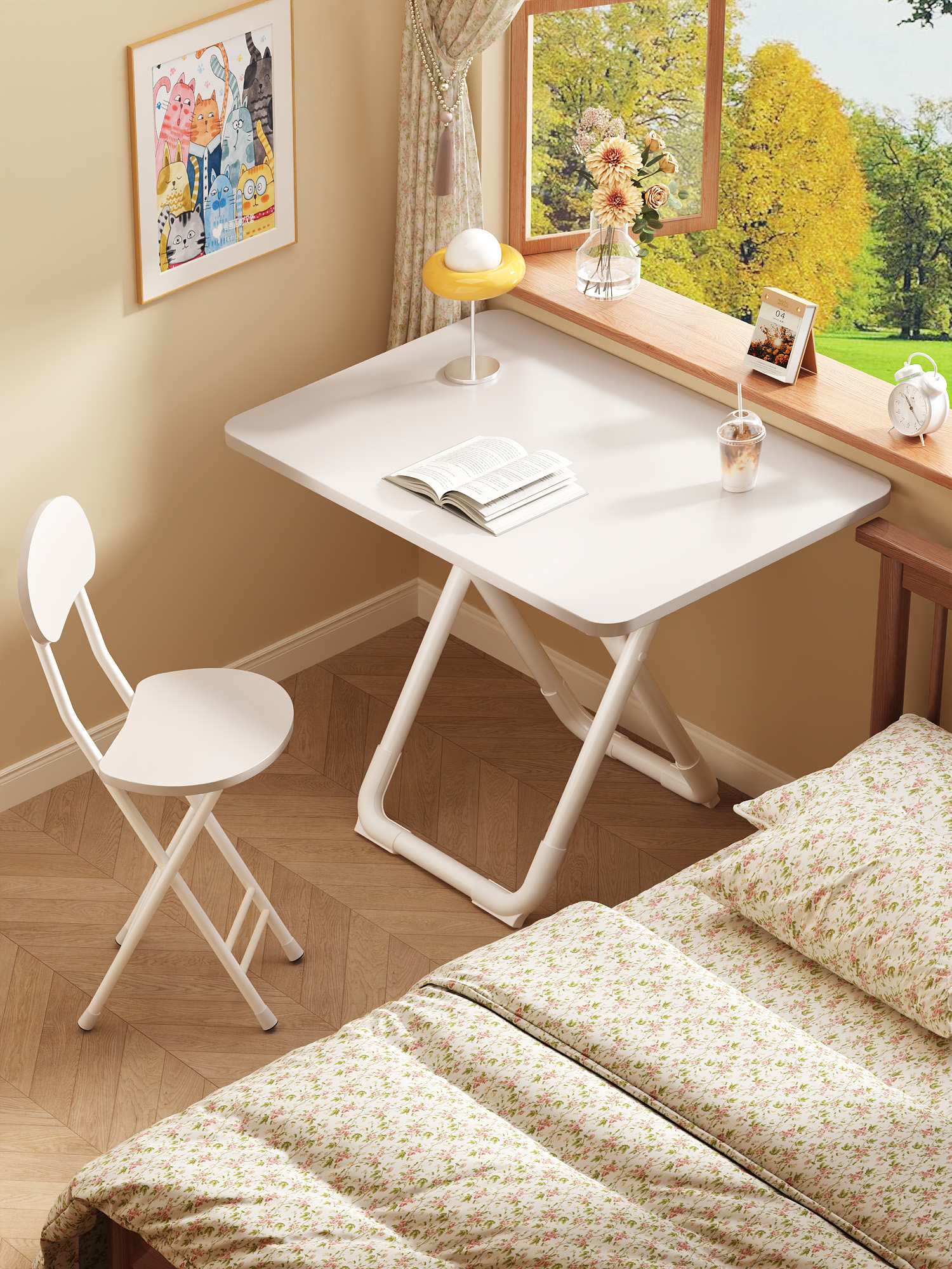 折叠桌子长方形书桌家用小户型圆桌简易四方桌出租屋用卧室床边桌