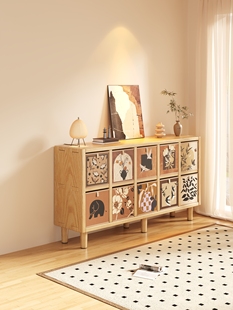 实木方格柜落地置物架一体靠墙书柜客厅家用矮书柜自由组合格子柜