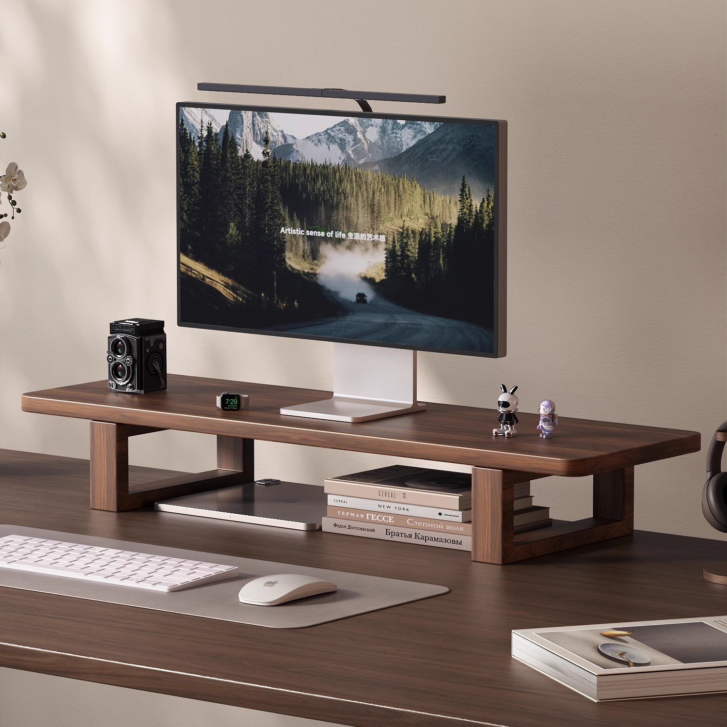 台式电脑增高架显示器增高架全实木桌面置物架笔记型电脑支架